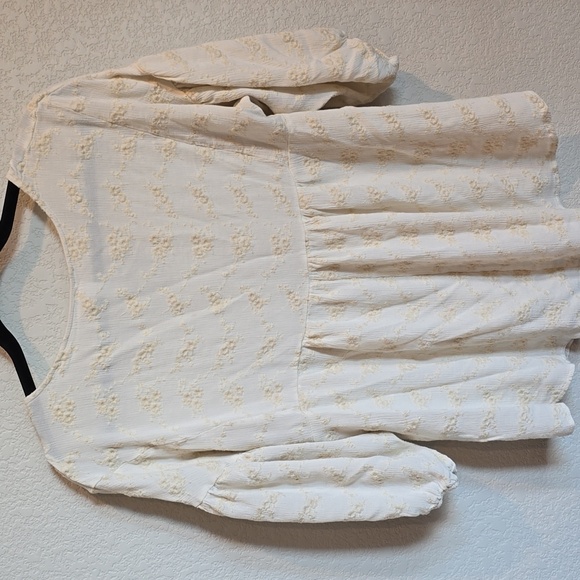 ​Honeyme Cream Embroidered Peasant Peplum Blouse | 3/4 Sleeve Small S - Picture 3 of 3
